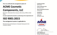 ACME Cosmetic Components Receives ISO 9001 Certification